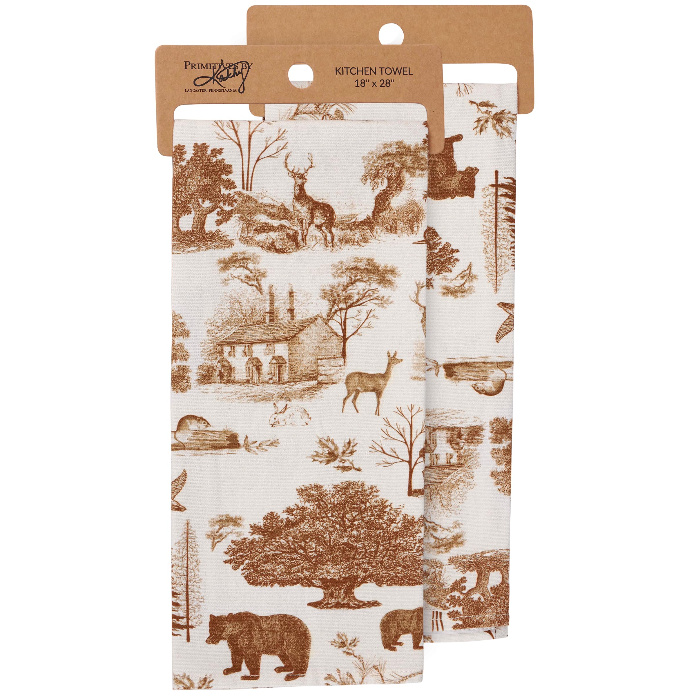 Serviette de toilette vintage en toile Primitives by Kathy décor animaux des bois et forêt