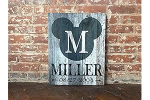 Personalized Rustic Mickey Mouse Decor Monogram Sign: Unique Disney-Themed Wedding Gift