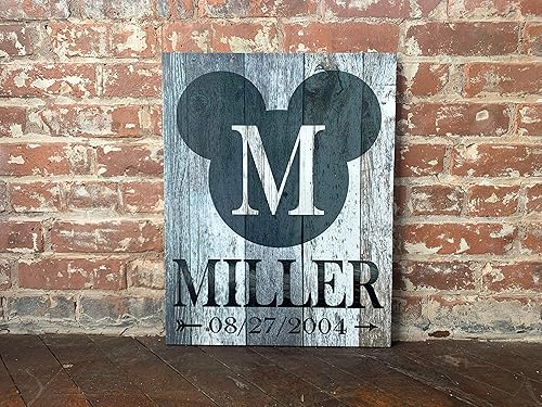 Disney Themed, Rustic Decor, Mickey, Wedding Gift, Disney Inspired Monogram Sign, Mickey Mouse Silhouette, Personalized With Family Name and