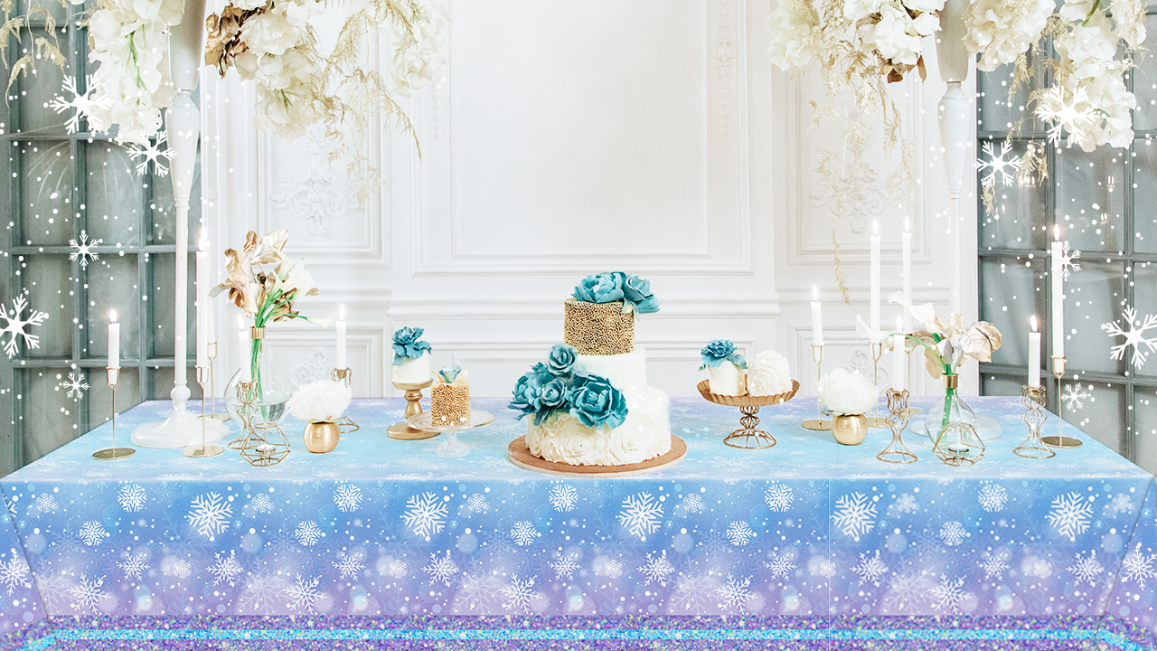 3 Pcs Snowflake Tablecloth - Blue White Snowflake Design, 70x43 Inches, Disposable Plastic For Winter Parties - View #2