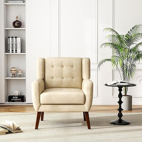 Miniatura 32 de UIXE Silla de Acento Floral, Sillón Moderno Tapizado en Tela para Sala de Estar, Cómodas Sillas de Club con Brazos Sofá Individual con Botones