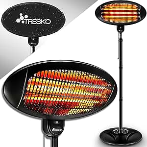 TRESKO Calefactor por Infrarrojos 2000W | Estufa Radiante con 3 Temperaturas | Radiador Eléctrico para Exterior e Interior | Calentador con Pantalla LED