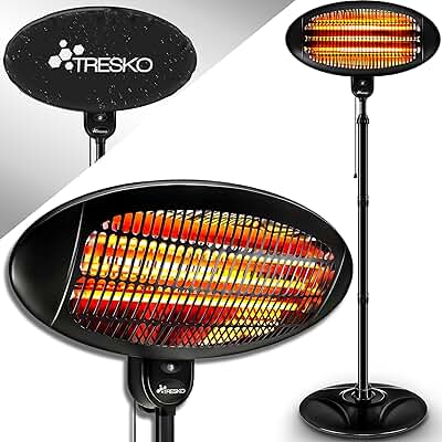 TRESKO Calefactor por Infrarrojos 2000W | Estufa Radiante con 3 Temperaturas | Radiador Eléctrico para Exterior e Interior | Calentador con Pantalla LED