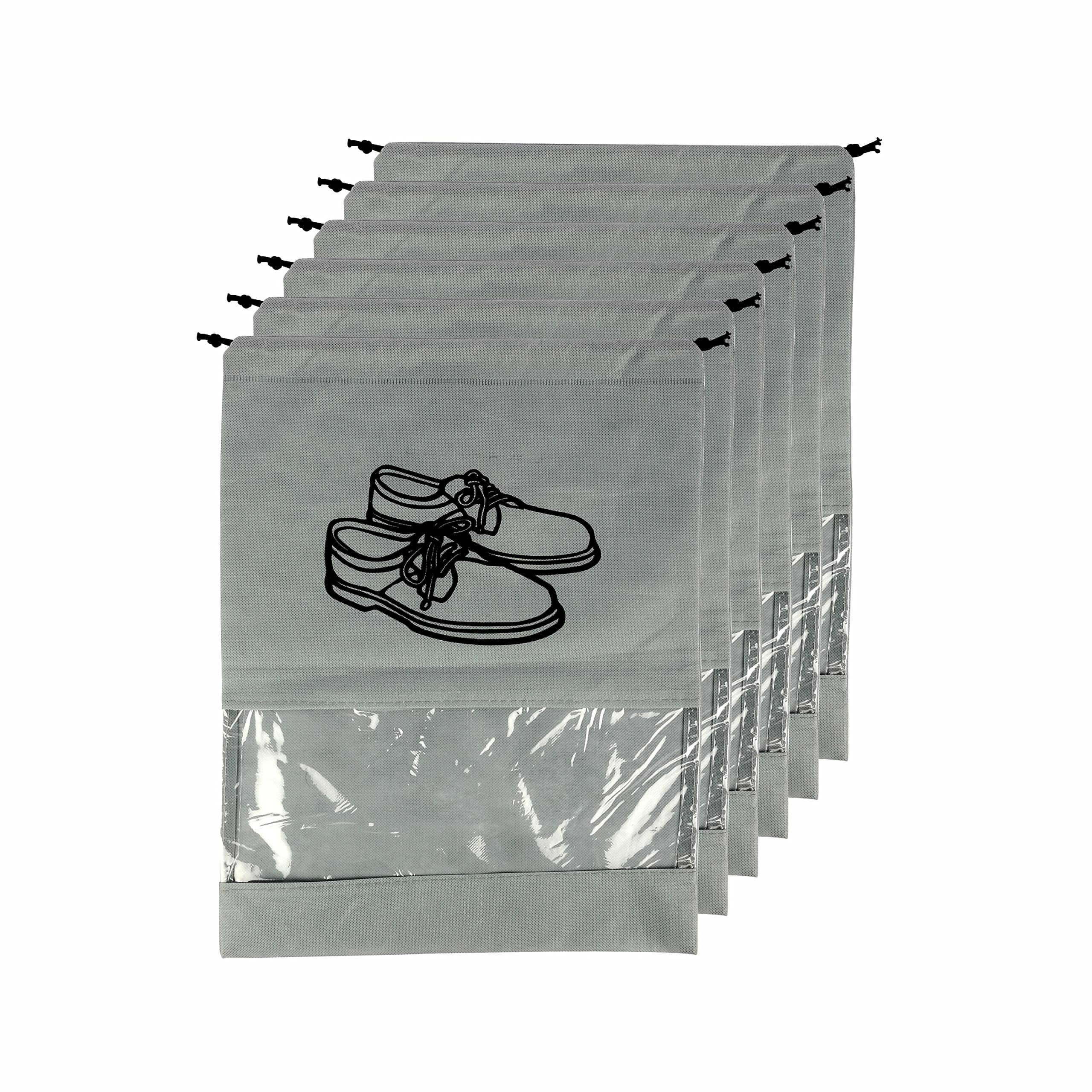 LSARIMO Non-Woven Travel Shoe Cover for Storage Set of 6 | Shoe Bag | Shoe Cover for Travelling with Transparent Window