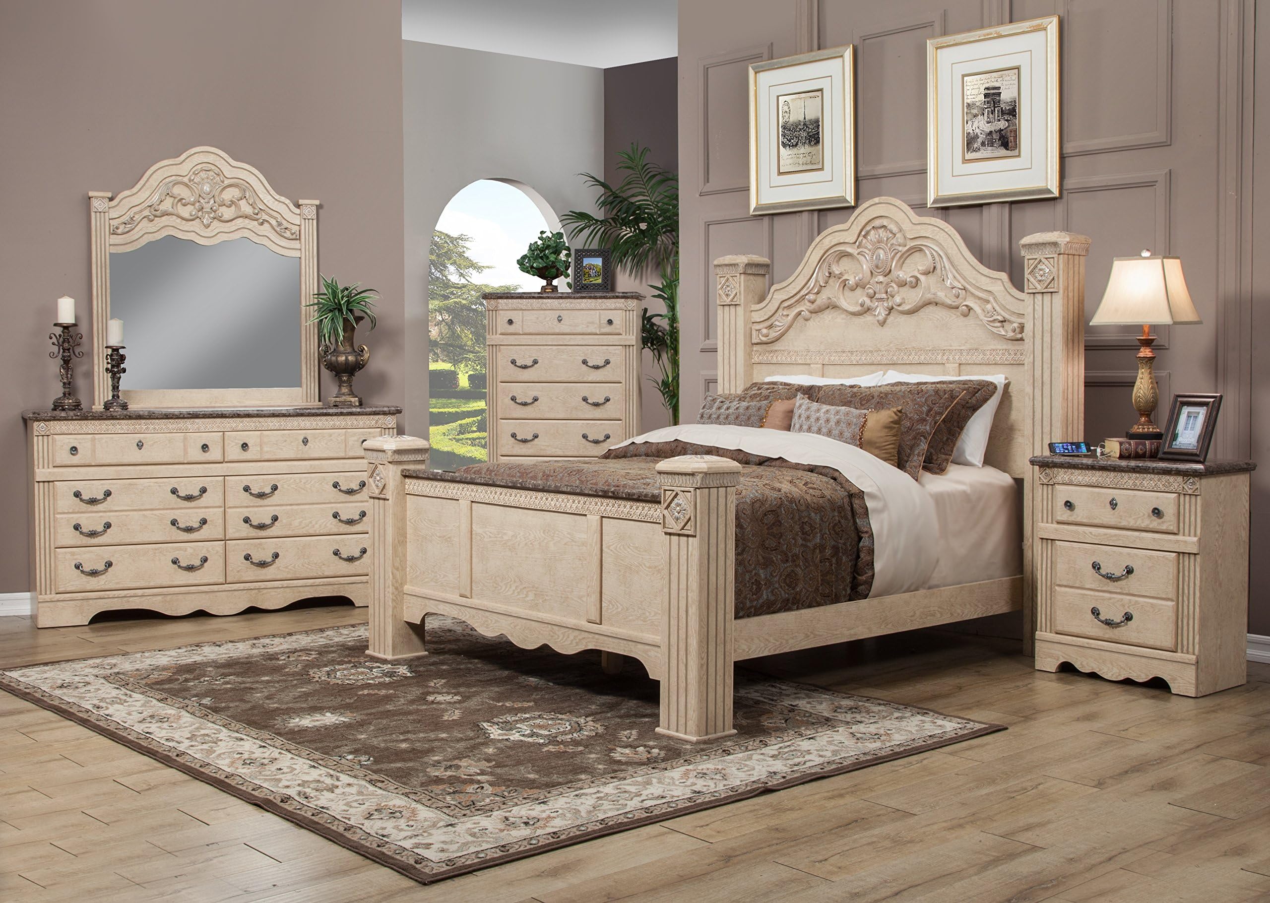 Sandberg Furniture Amalfi Estate Bedroom Set, Eastern King, Warm Bisque Oak