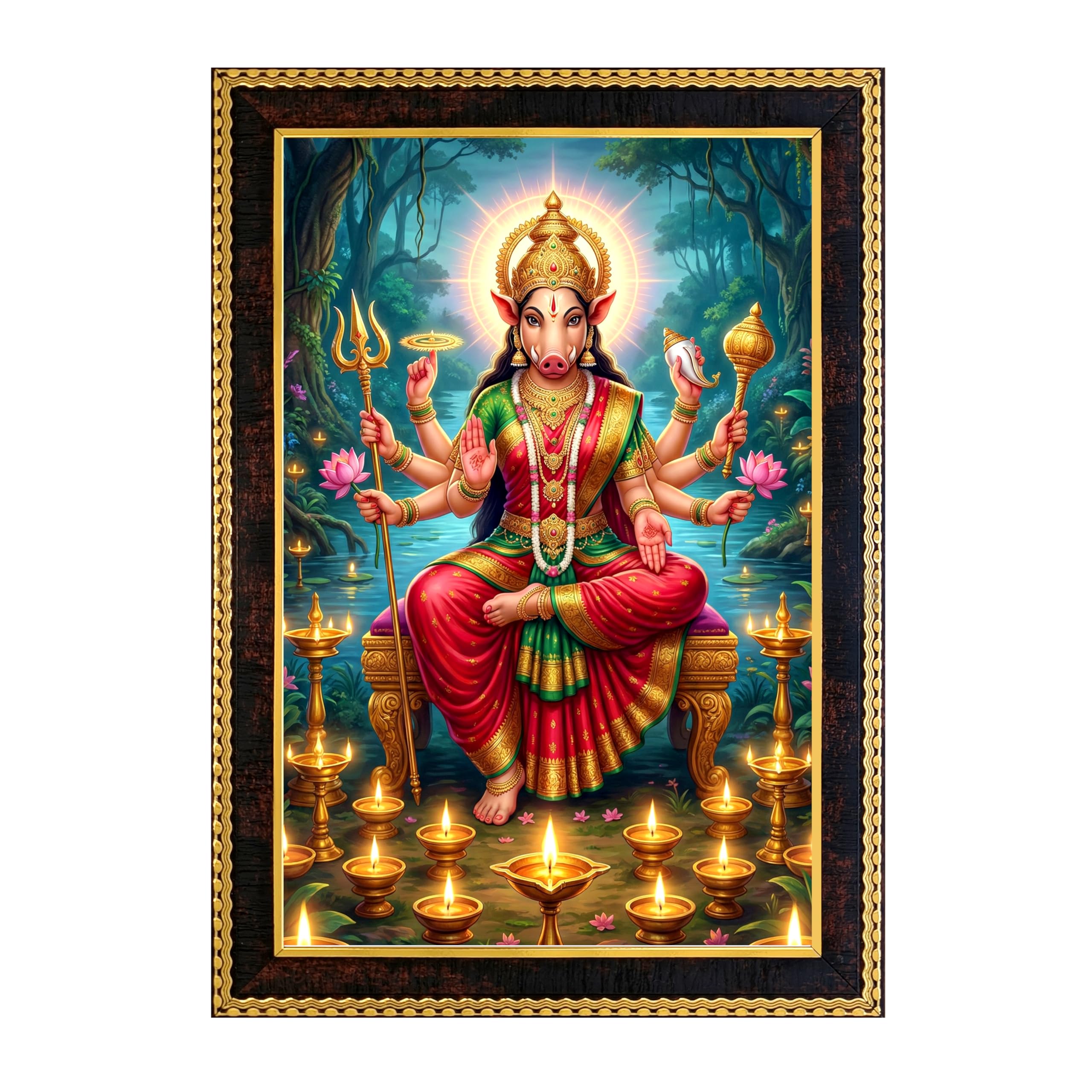 Varahi Amman Photo Frame (12x8 Inch) – Varahi Amman for Pooja Room, Office & Home Mandir – Spiritual Protection – Premium Black Synthetic Wooden Frame,Known as one of the Sapta Matrikas (Seven Mothers), Varahi Devi is the symbol of courage, victory over obstacles, and spiritual growth.-image-27
