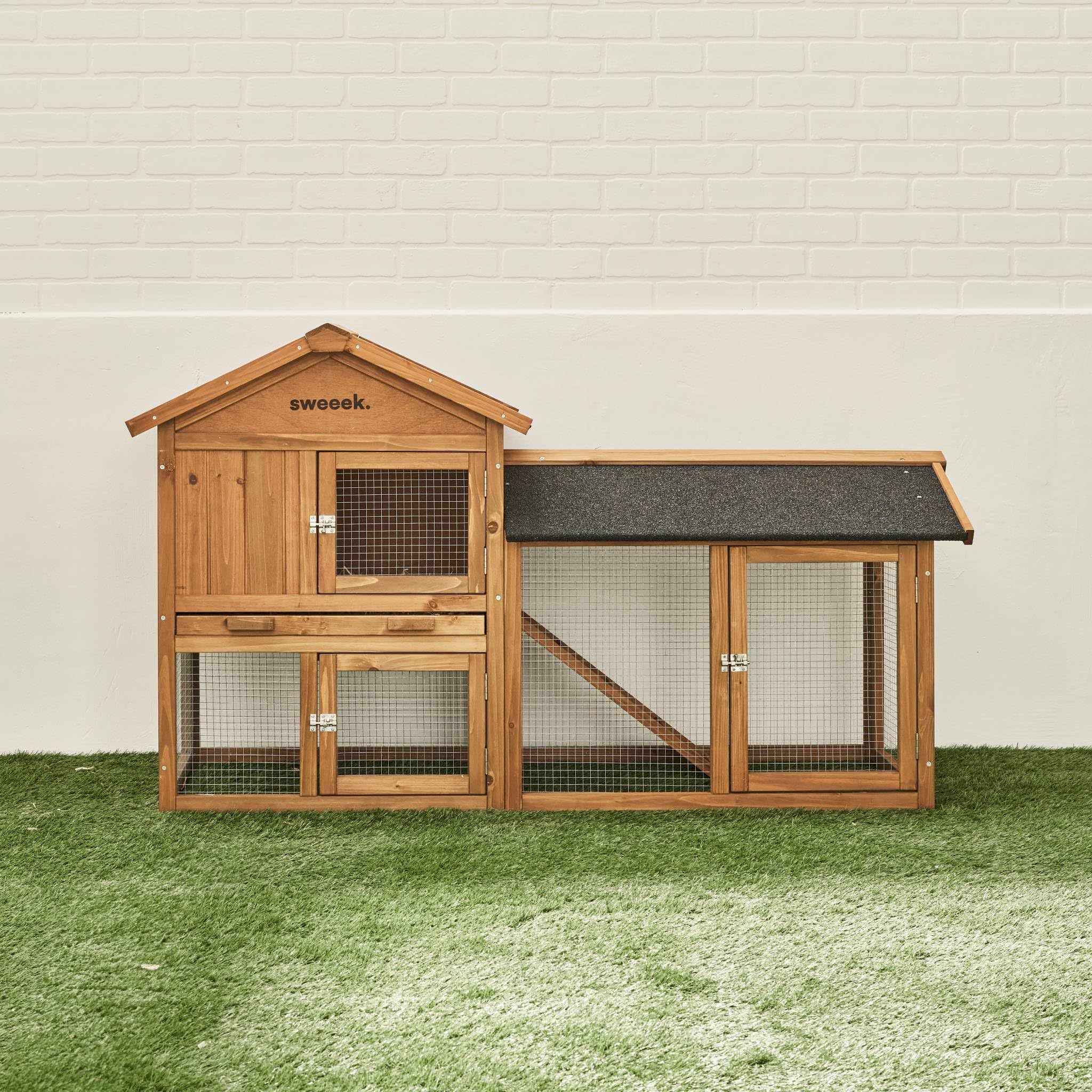Alice's Garden - Clapier en Bois Hotot pour Lapin et Autres rongeurs. 4 Lapins. Cage à Lapin avec enclos. Espace intérieur et extérieur