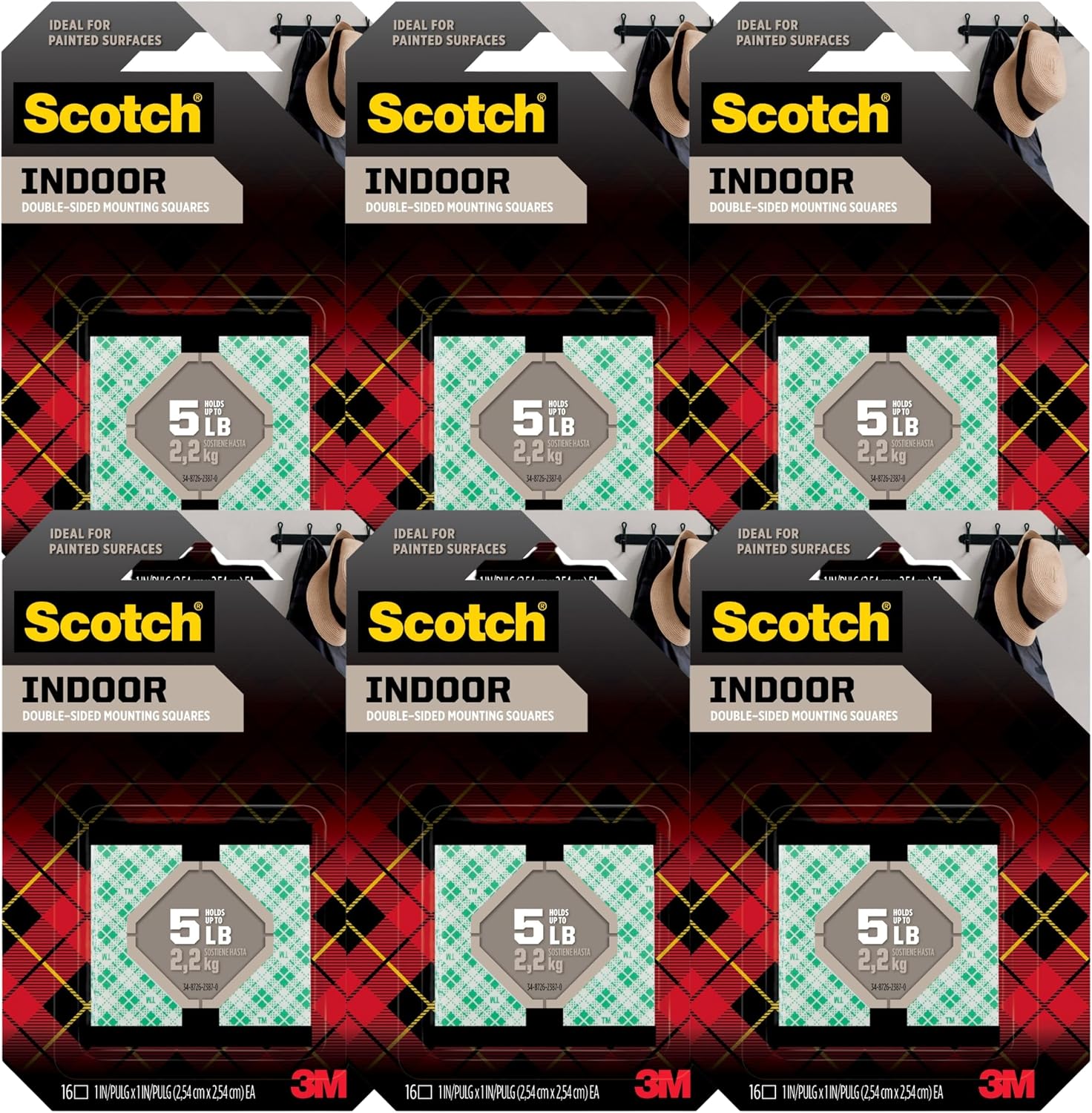 Scotch® - Precut Foam Mounting 1" Squares, Double-Sided, Removable, 16 Squares/Pack - Precut, double-sided mounting tabs- 6 pack