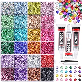 24000Pcs Resin Rhinestones for Bedazzling with Tweezers, Multicolor 3mm Rhinestones for Crafting with 3Pcs 10ml B7000 Jewelry Glue for DIY Crafts Clothing Tumblers Shoes Fabric Nail Art