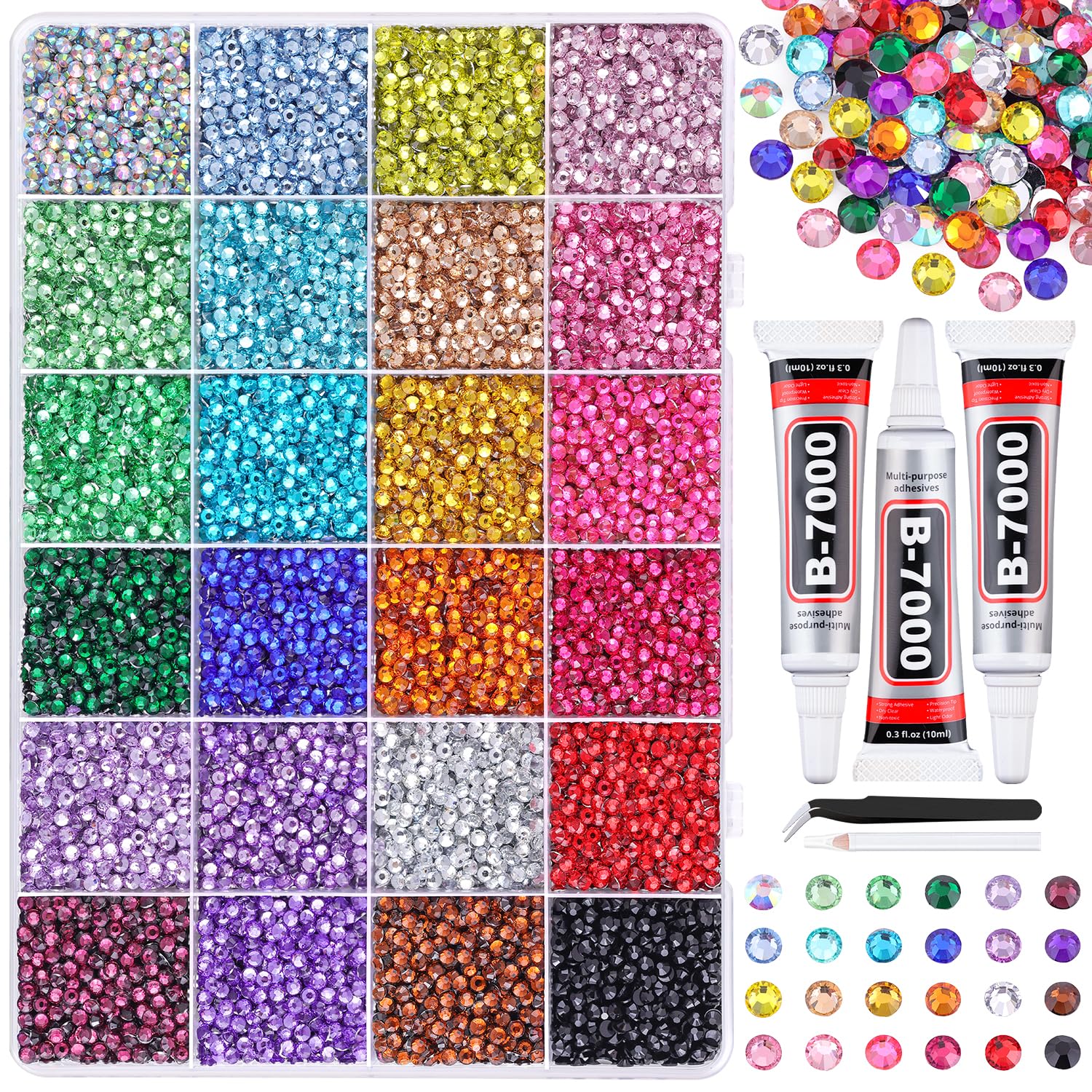 24000Pcs Resin Rhinestones for Bedazzling with Tweezers, Multicolor 3mm Rhinestones for C…