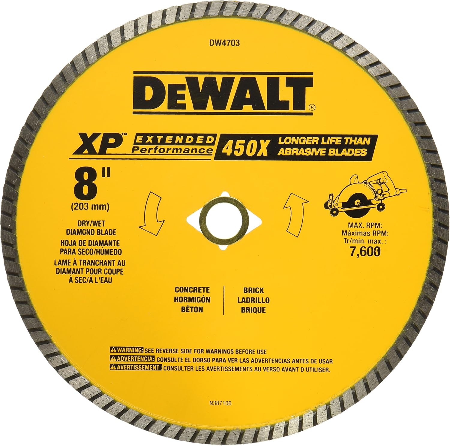 DEWALT DW4703 Industrial 8Inch Dry or Wet Cutting Continuous Rim
