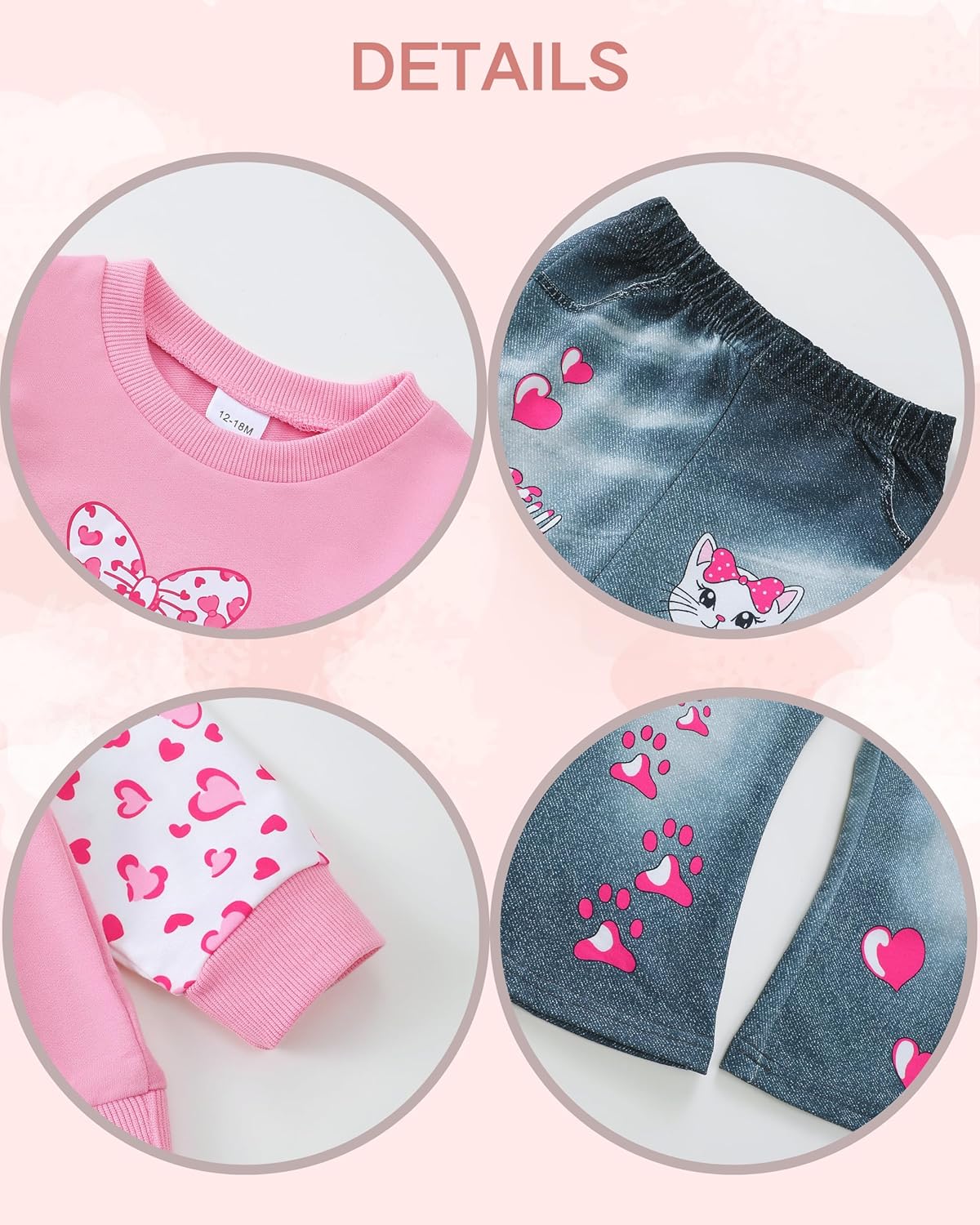 Renotemy Toddler Baby Girl Clothes Fall Winter Outfits Gifts Sweatshirt Bell Bottom Jeans Pants for 12Months-5 Year Girls - Image 4