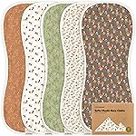 5-Pack Muslin Burp Cloths Baby Boy, Girl - Very Absorbent Baby Burp Cloth Rags, 8-Layers Viscose Derived from Bamboo Cotton Muslin Towel, Super Soft Spit Up Rags, No Shrink Washcloths (Fall Spores)