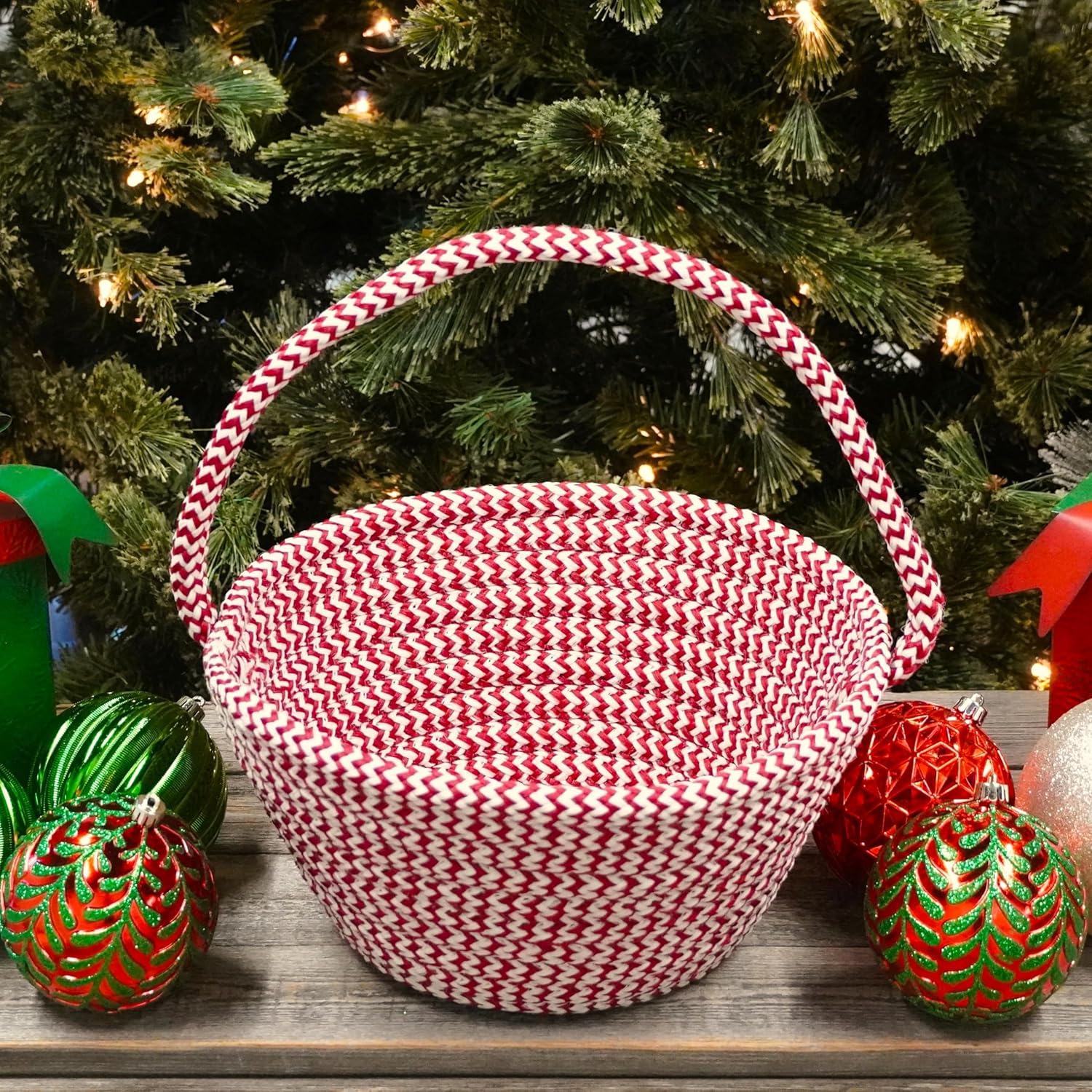 Vixen Zig-Zag Holiday Gift Basket - Candycane Red 8”x12” x7”