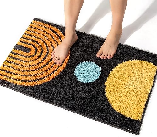 Miniatura 17 de Tapetes de baño bohemios, antideslizantes, abstractos, de microfibra, bonitos, color negro, lavable para tubo, lavabo, inodoro