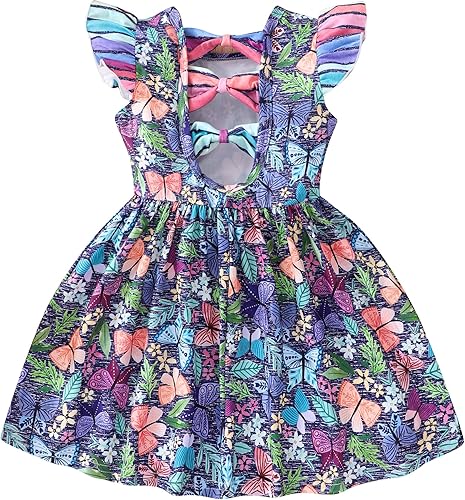 Popshion Vestidos de verano para niñas con estampado de leopardo, vestido con lazo en la espalda, ropa de dinosaurio, sin mangas, para niños