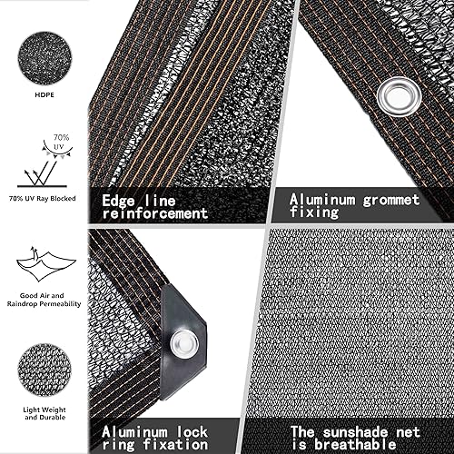 Miniatura 3 de Tronssien Tela de sombra negra 50%, red de sombra de jardín de 10 x 20 pies. Lona de malla duradera con ojales, antisombreado para jardín,