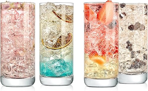 NutriChef Vasos altos de 14.2 onzas, juego de 2 vasos altos de base pesada, cristalería transparente para agua, vino, cerveza, licor, ginebra,
