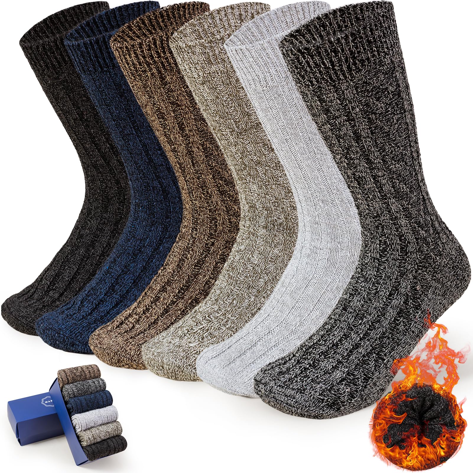 3/5/6 Pairs Cozy Soft Winter Socks for men, Thick Warm Comfy Hiking Crew Socks with Gifts Box