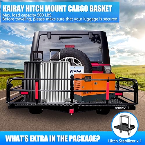 Miniatura 6 de KAIRAY Portador de Carga Montado en Enganche de 500 Libras, Portador de Carga Plegable de 60" x 24" x 14.4", Cesta de Equipaje Trasera Compatible