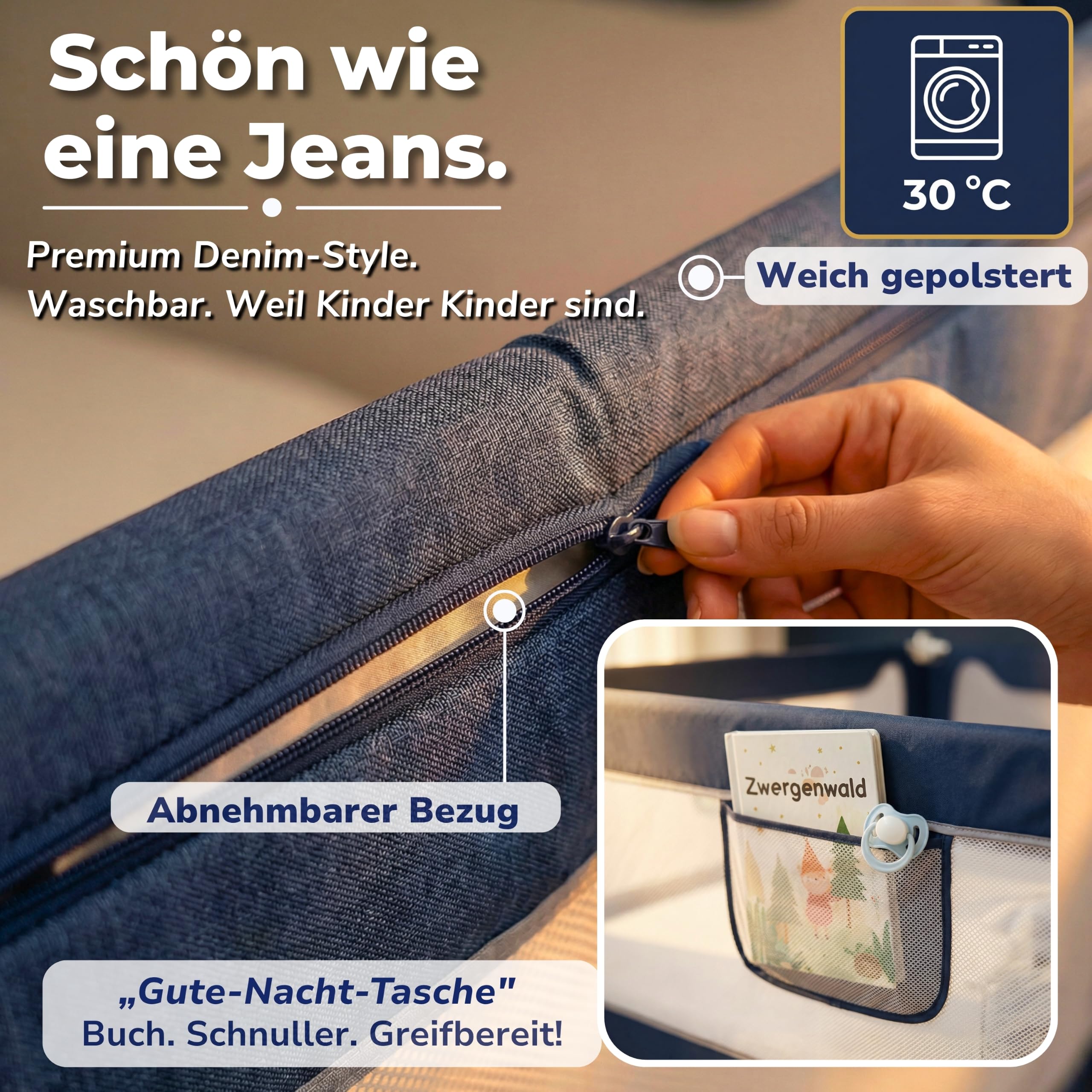 Rausfallschutz Bett 180x200 cm – 3er-Bettgitter Set für Boxspringbett