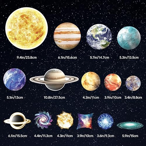 Miniatura 7 de Calcomanías de pared que brillan en la oscuridad, estrellas y planetas para techo, calcomanías de pared del sistema solar que brillan en la