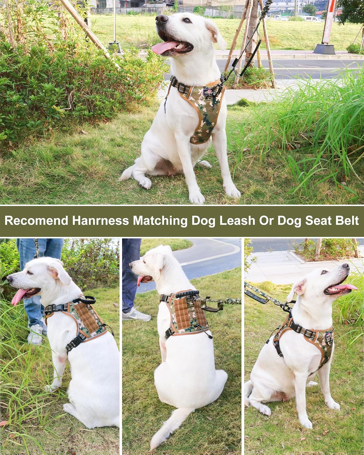 Hotsky Tactical Dog Harness No Pull，Adjustable Service Dog Vest Reflective Military Pet Harness with Control Handle Molle Loop Panels for Training Walking Running(Army Camo, M)