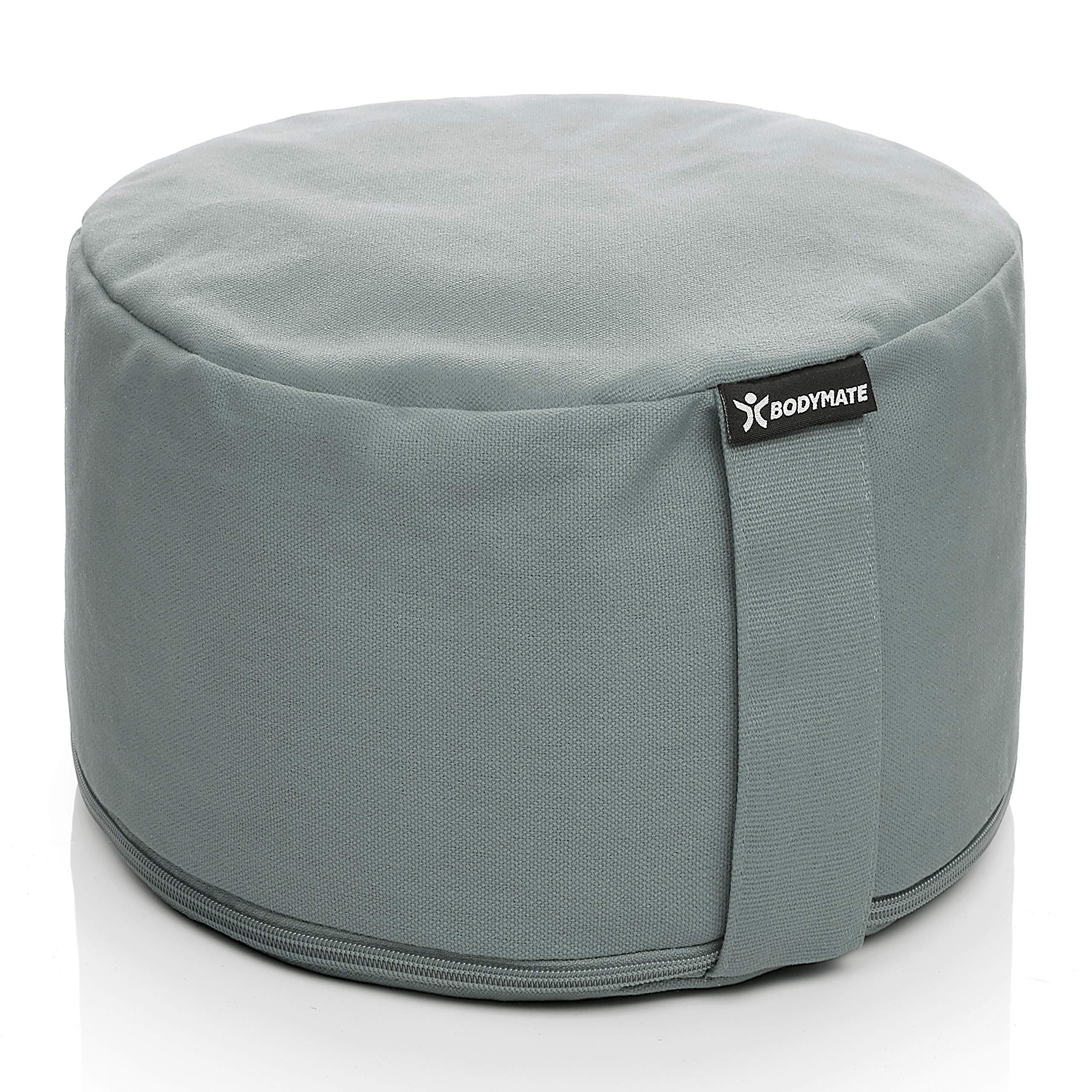 BODYMATE Extra-Hohes Yogakissen rund 31cm Durchmesser 20cm hoch Beige, Buchweizen-Spelz Füllung, Maschinenwaschbarer Bezug aus 100% extra dicker Baumwolle, Meditationskissen, Sitzkissen, Bodenkissen