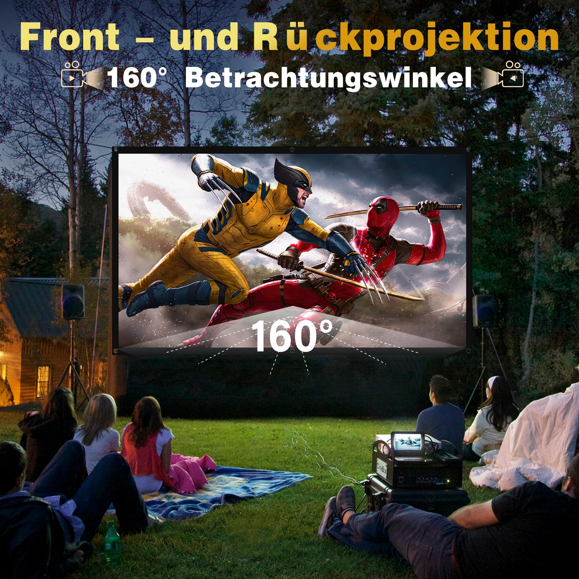 Ekran Projekcyjny 120 Cali 16:9 HD - Przenośny Składany na Zewnątrz do Projektorów, Dwustronny Antyzagnieceniowy Projekcja dla Kina Domowego, Komercyjnego, Imprez, Ekran Projektora 265x150cm