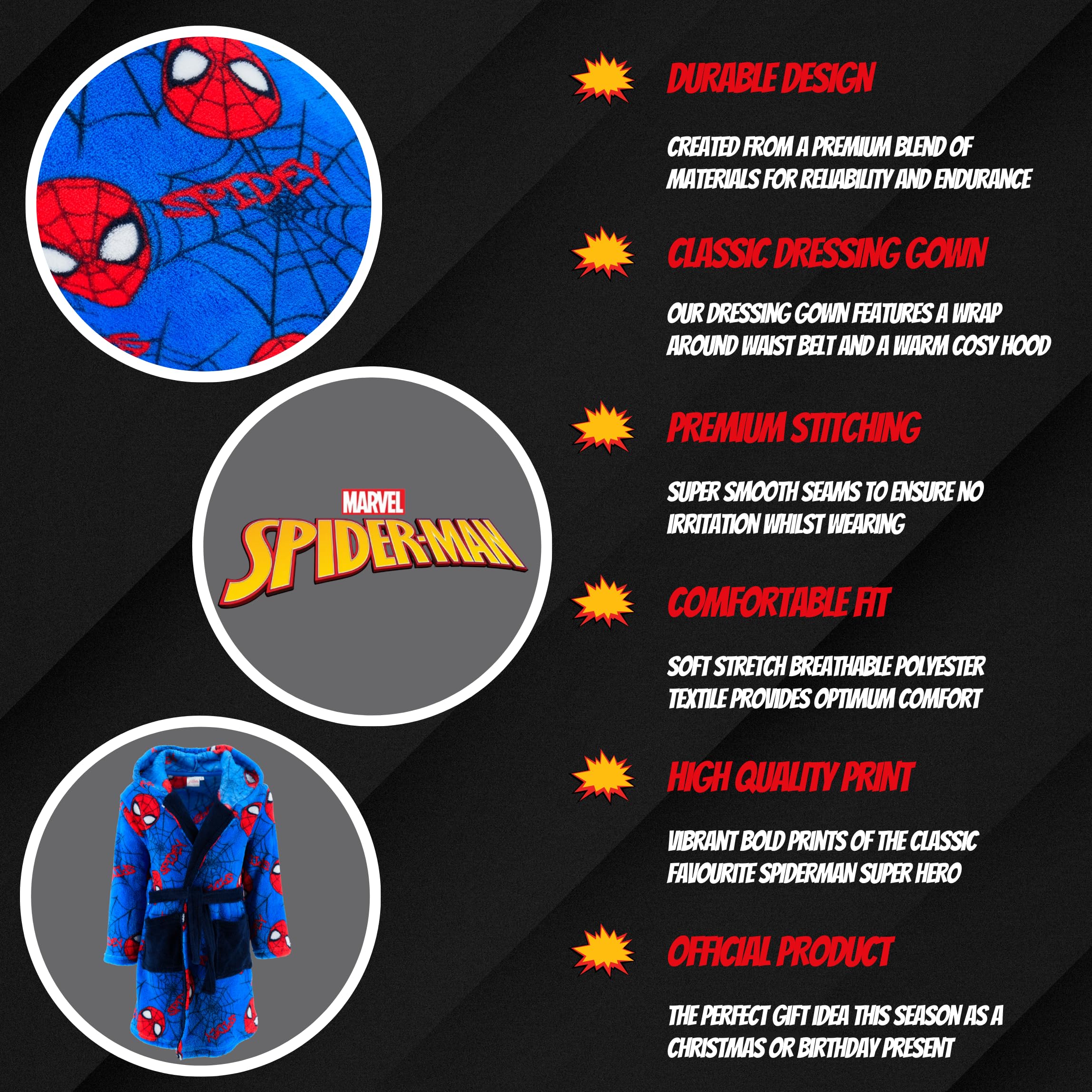 Spiderman Robe de Chambre Garçons Doux Maison Enfants Taille 6 Ans Bleu