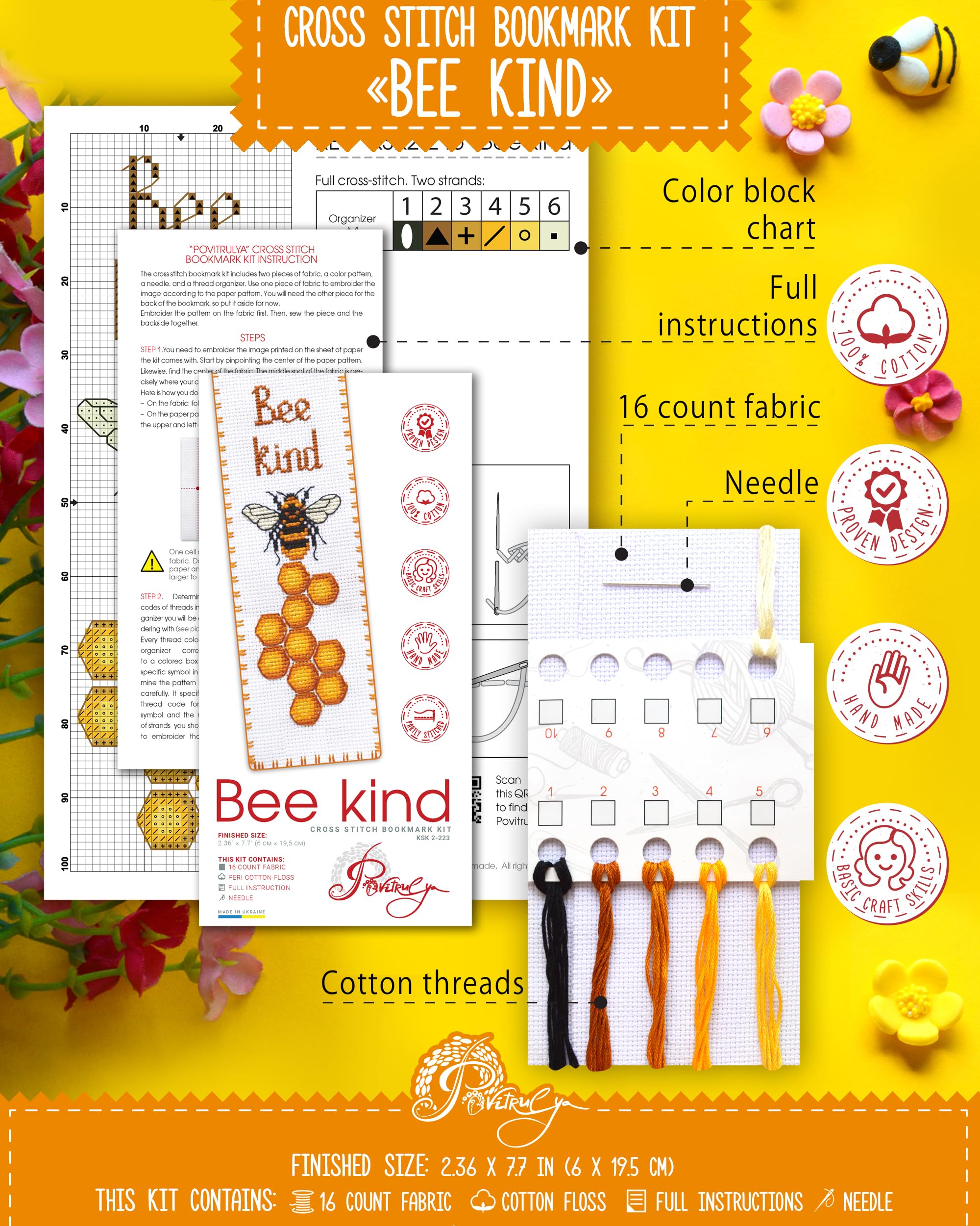 Povitrulya All Booked Kit De Broderie Au Point De Croix Pour Adultes Avec Motif Papier, Toile Aida 16 Fils Et Fil Pré-trié