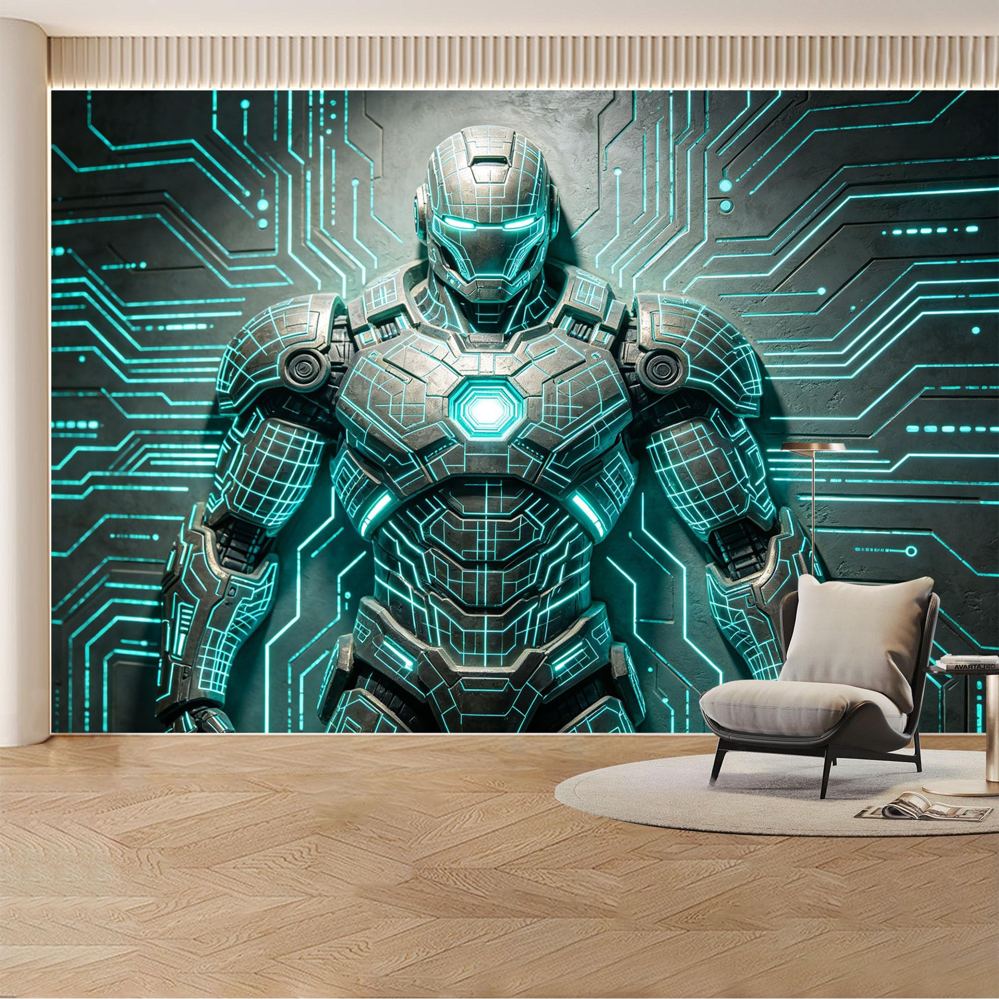 Custom Wall Mural Wallpaper Futuristic Robot Cyberpunk 3D Effect Modern Wall Decor Large Wall Art SciFi Metallic Style Removable SelfAdhesive Large Photo for Living Room， Bedroom， Office