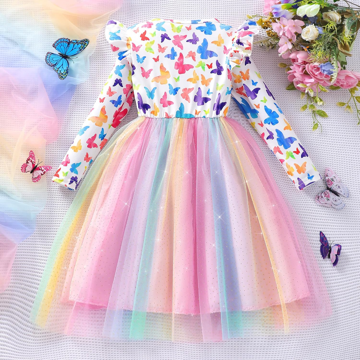 Christmas Girls Dress Flutter Sleeve Mesh A-line Princess Dresses Holiday Xmas Party Toddler Clothes 3-7 Years - Image 7