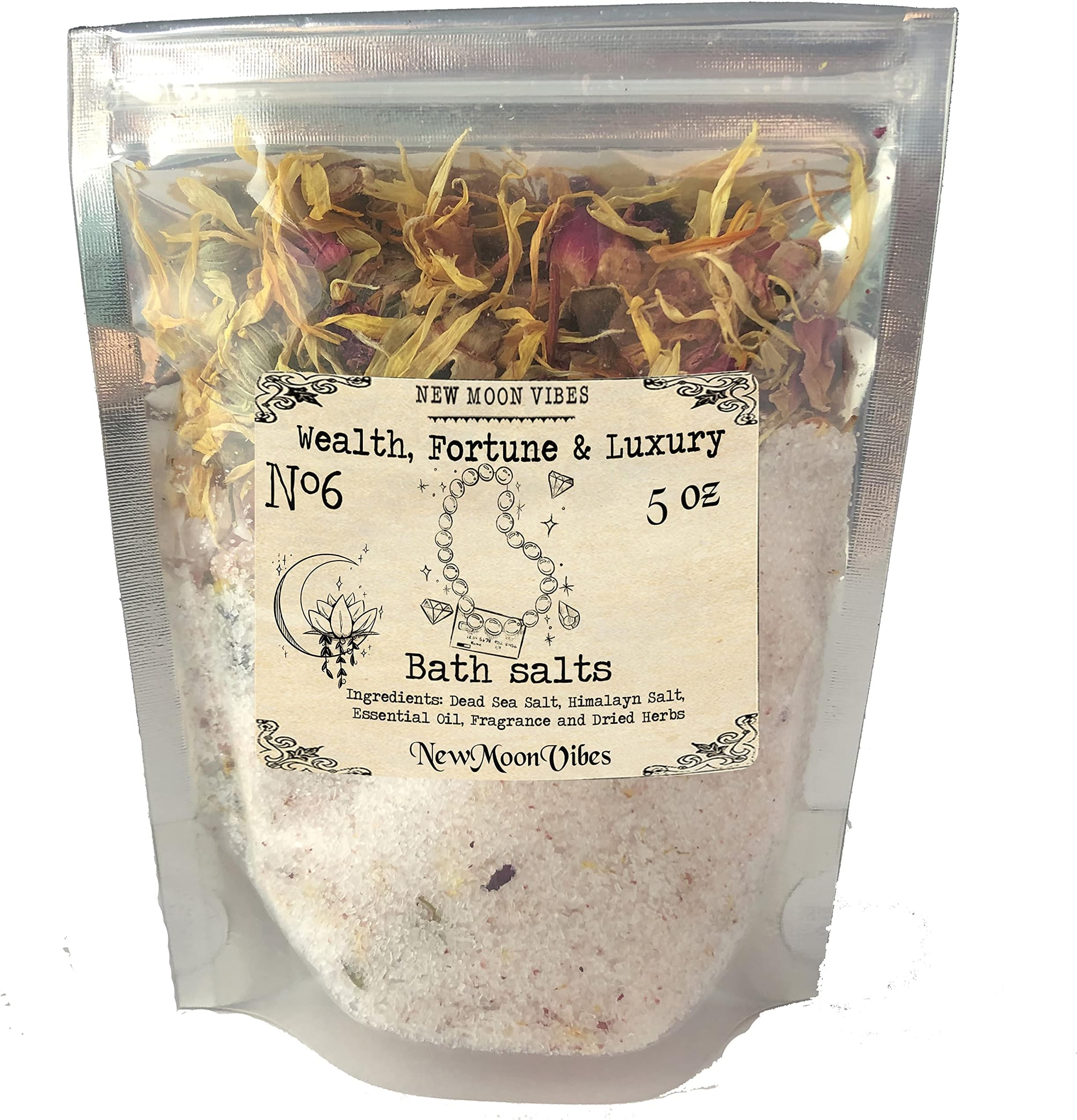 Wealth and Luxury Essential Oils Herbal Spell Ritual Bath Salts with Real Herbs Botanicals Infused Manifest Luck Promotion Riches Job Raise Abundance Income Money Magnet Prosperity