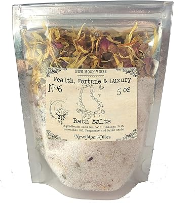 Wealth and Luxury Essential Oils Herbal Spell Ritual Bath Salts with Real Herbs Botanicals Infused Manifest Luck Promotion Riches Job Raise Abundance Income Money Magnet Prosperity
