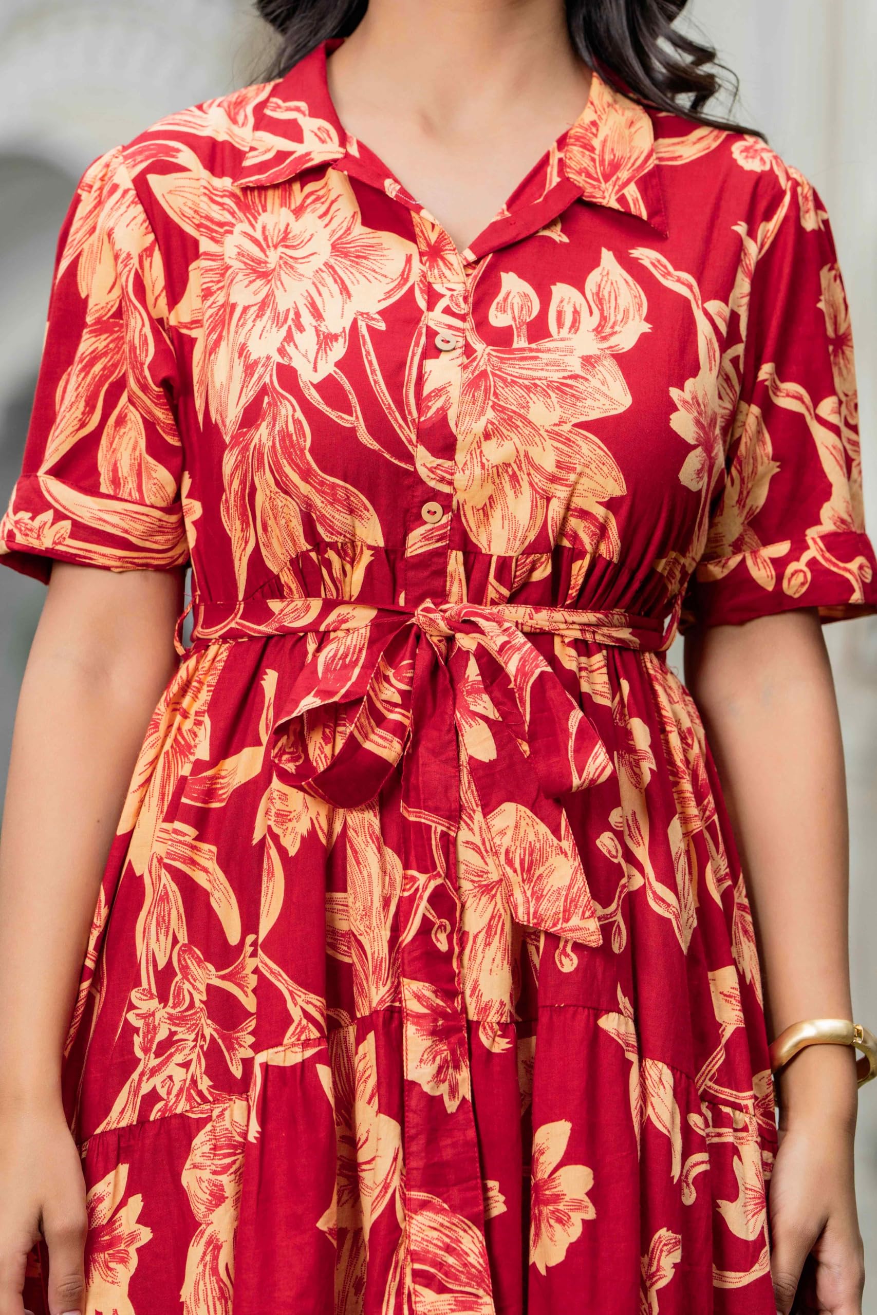 Jikonet Vestido occidental Anarkali con estampado floral para mujer, de una pieza, maxi, uso casual, cómodo vestido largo midi para mujer