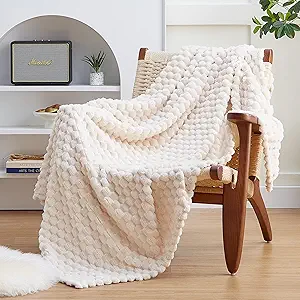 EXQ Home Fleece Throw Blanket for Couch or Bed - 3D Imitation Turtle Shell Jacquard Decorative Blankets - Cozy Soft Lightweight Fuzzy Flannel Blanket Suitable for All Seasons(50"×60",Beige)