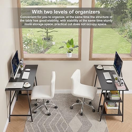 Miniatura 5 de VECELO Escritorio de computadora de 43 pulgadas, para escritura, estudio, estación de trabajo, mesa de madera, marco de metal para oficina en casa,