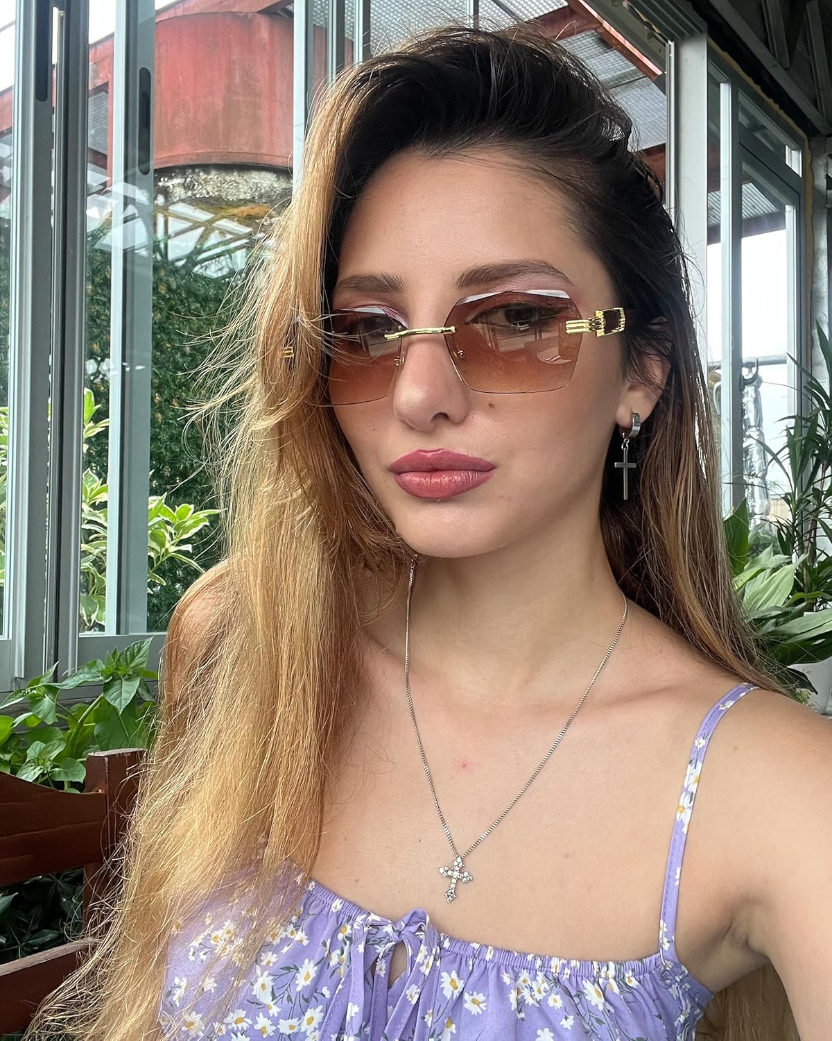 Hycredi Rimless Rectangle Sunglasses Men Women Retro Frameless Square Shade Y2k Sun Glasses Tinted Eyewear - Image 2