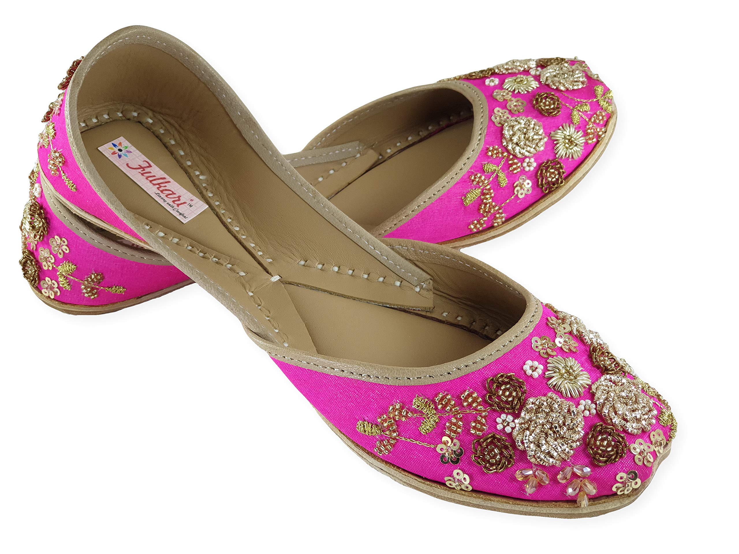 Fulkari Women's Garden Genuine Soft Leather Juttis | Bite and Pinch Free Jutis | Punjabi Jutti for Ladies | Wedding Flat Stylish Mojari | Bridal Ethnic Flats for Girls |
