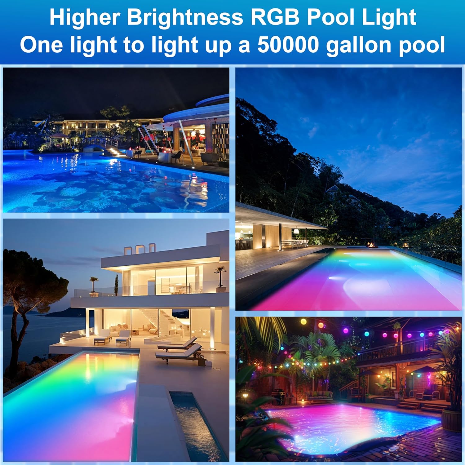 Pool Lights for Inground Pool LED Pool Light Bulb for Above Ground Swimming Pool – LED Pool Lights for Inground Pool, 120V Spa Light Bulb E26 Base, Multi-Color & Adjustable Brightness – Black