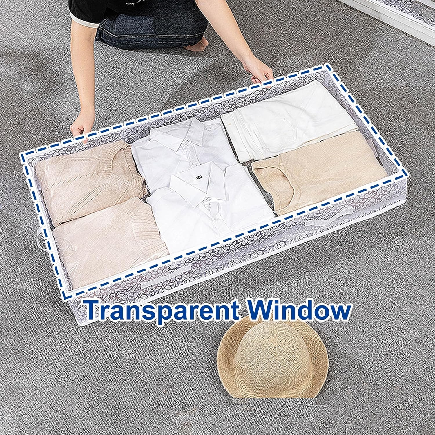 3 Pack Under Bed Storage Containers, Foldable Storage for Under Bed, Transparent Window, Washable Oxford, for Clothes, Quilt, Blanket