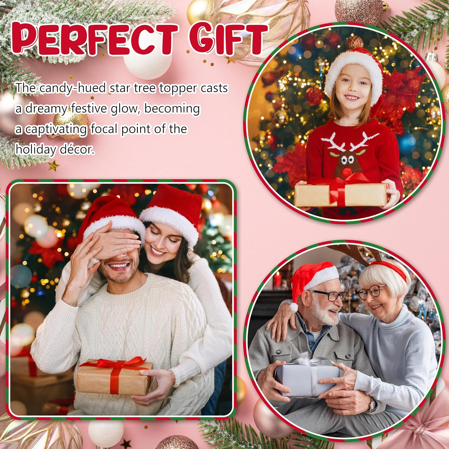 Christmas Candy Tree Topper, 7.9 Inch Peppermint Candy Cane Christmas Decorations Holiday Swirls Candyland Tree Toppers Decor for Home, Party & Festive Ornaments