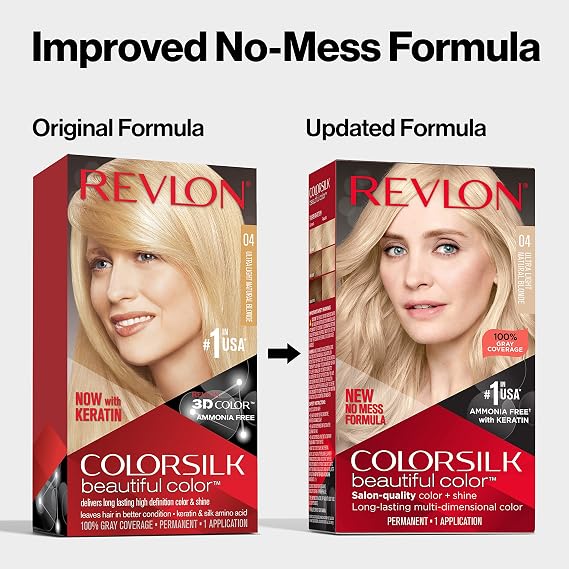 Revlon Permanent Hair Color, Permanent Hair Dye, Colorsilk with 100% Gray Coverage, Ammonia-Free, Keratin and Amino Acids, 03 Ultra Light Sun Blonde, 4.4 Oz (Pack of 1)