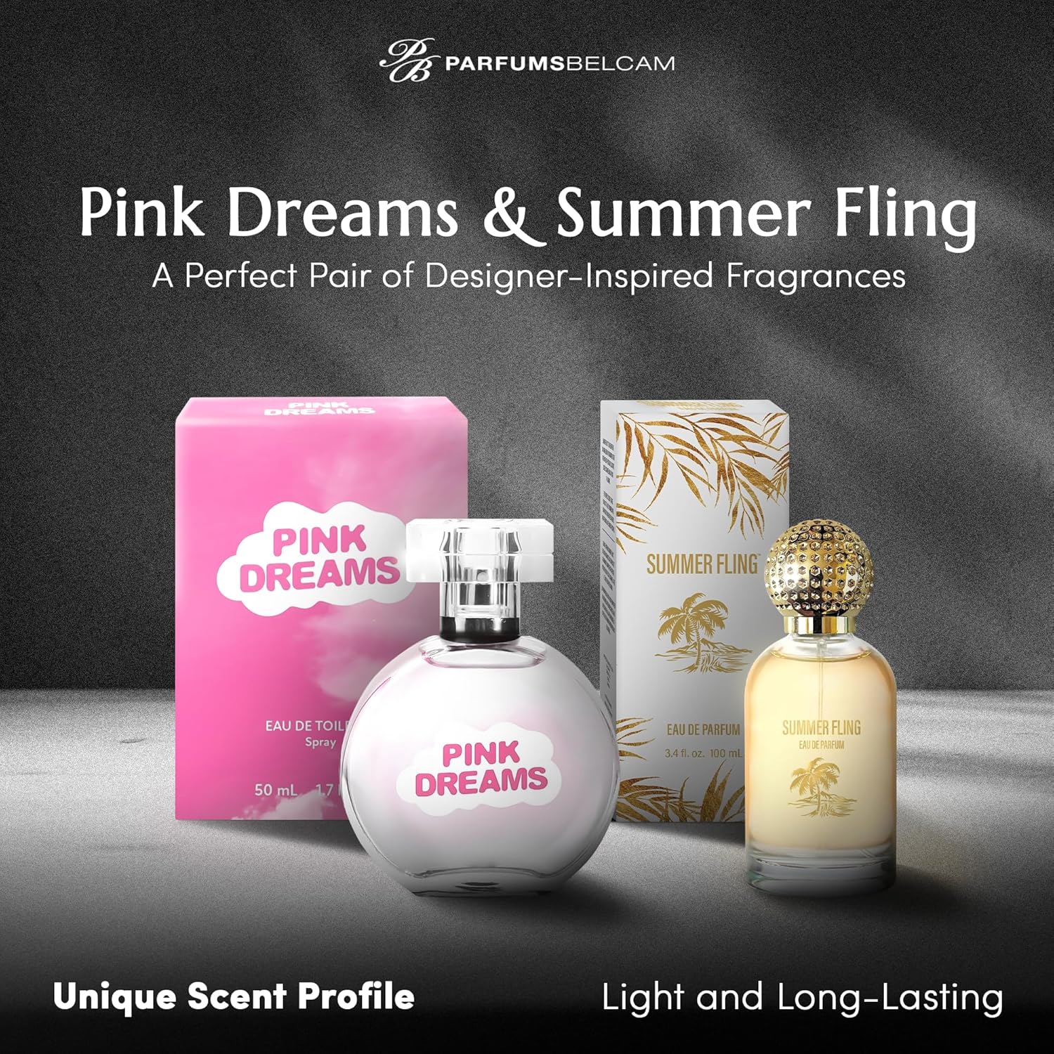 PB ParfumsBelcam Pink Dreams & Summer Fling Bundle, Floral Perfume for Women, Long-Lasting Eau de Parfum & Eau de Toilette for Everyday Wear, Spray Perfume for Women – 50ml/1.7 fl oz & 100ml/3.4 fl oz