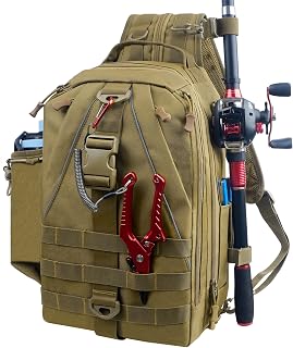 Fishing Backpack Sling Tackle Bag with Rod & Gear Holder Lightweight Outdoor Water-Resistant Shoulder Storage Bag Fishing Gift for Men Women