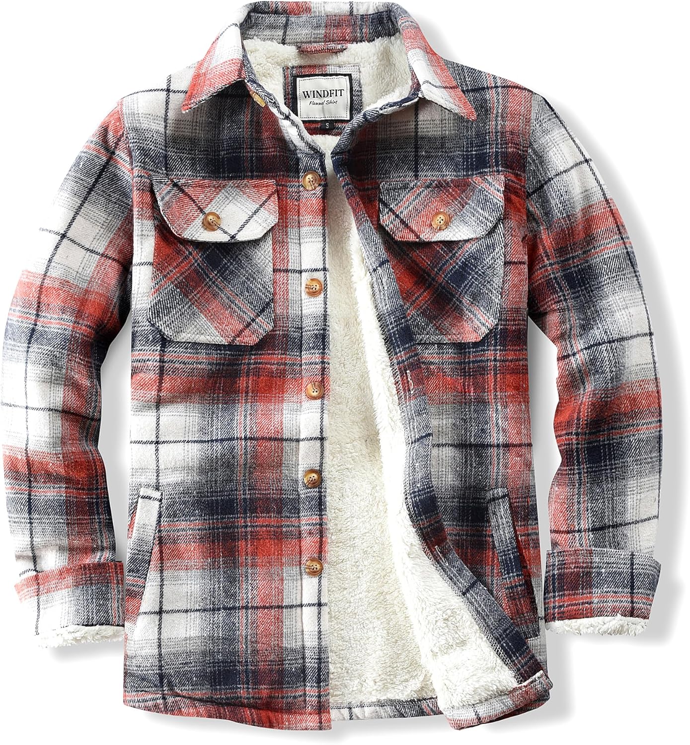 Men's Cotton Sherpa Lined Button Down Flannel Shirt Jacket Plaid Soft Outdoor Flann...