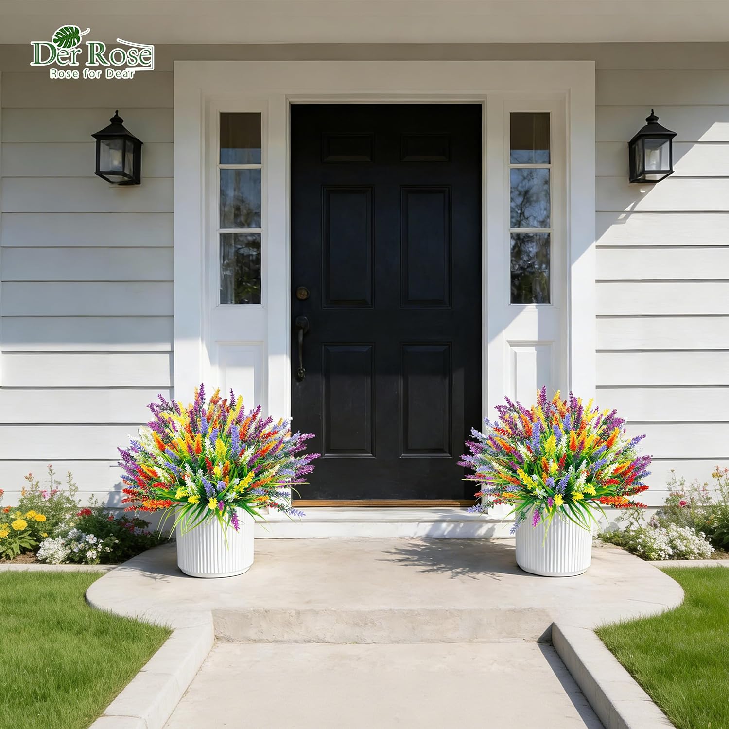 Der Rose 24 Bundles Artificial Flowers for Outdoors Fake Lavender Flowers UV Resistant Faux Plants Monkey Grass for Garden Porch Fence Patio Window Box Decor(Colorful) - Image 2