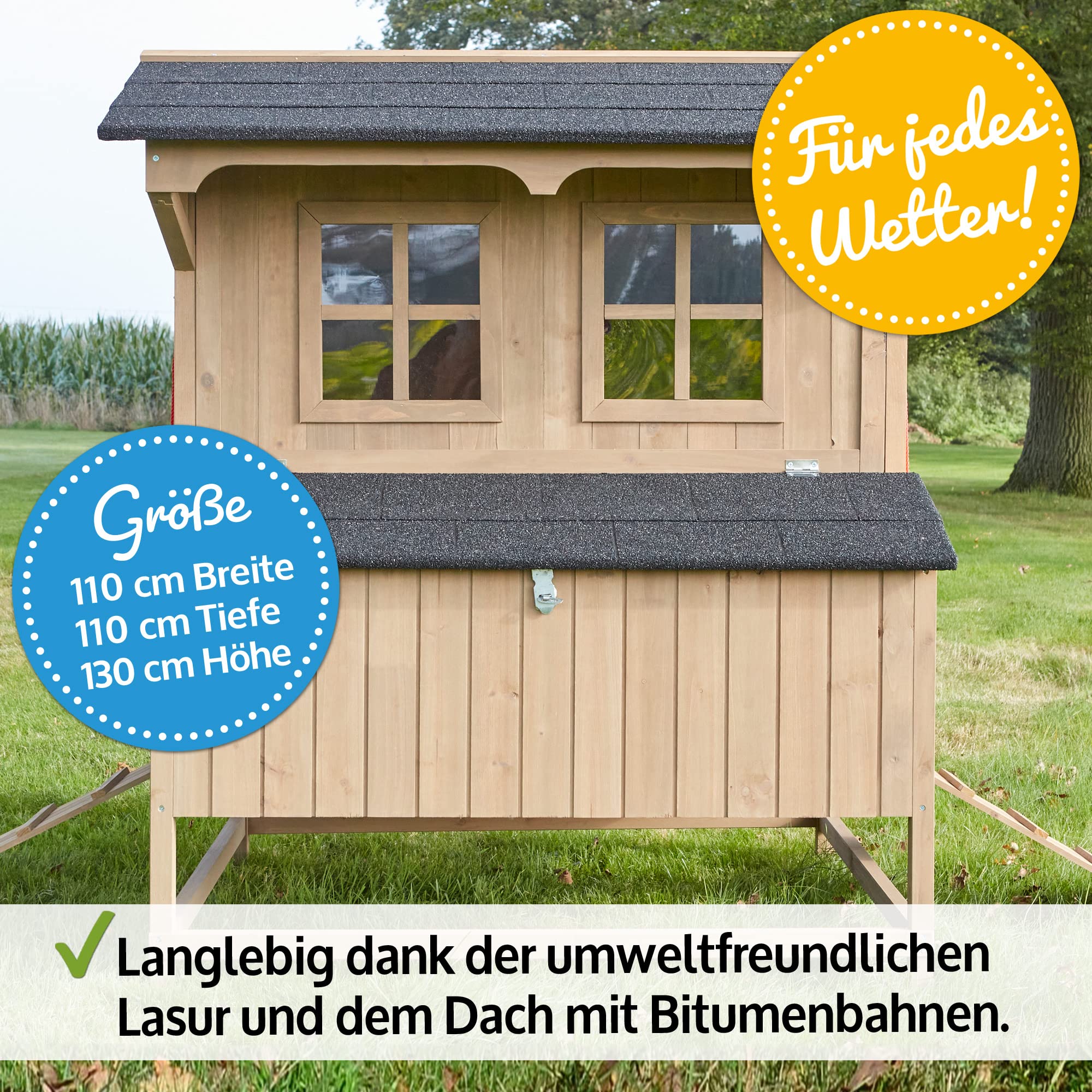 zooprinz Hühnerstall Braun – Vollholz Hühnervoliere mit Nistkasten | Hühnerstall aus massivem Vollholz mit Nistkasten – schnell zu reinigen, braun lasiert für Garten & Außengehege