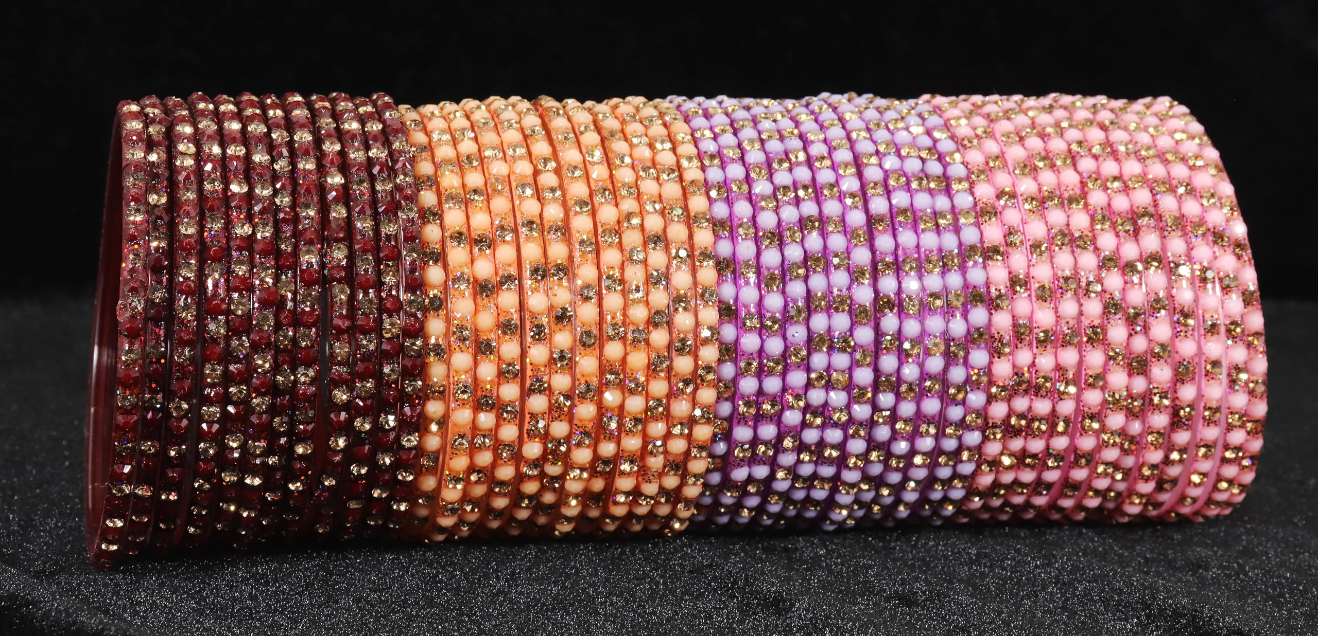 Glass Bangles Set AD Stone Diamond Chudi Bracelet -Combo of 96